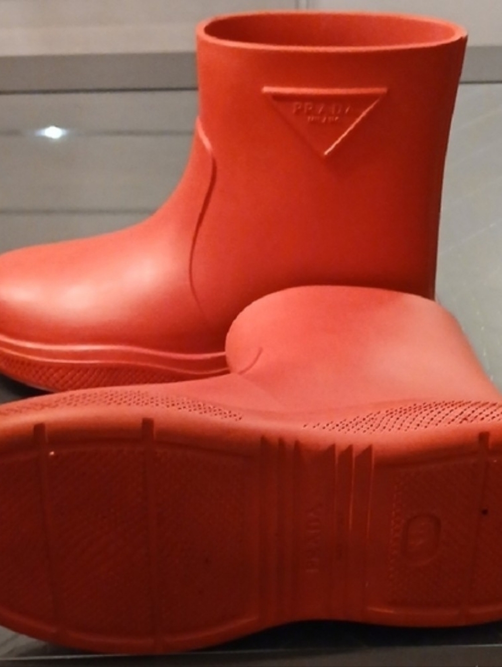 Prada Red Rubber Short Rain Boots - Picture 5 of 9